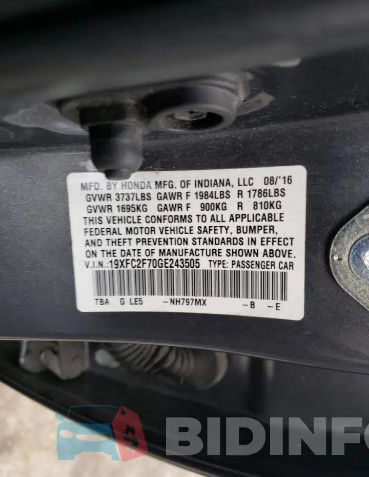 19XFC2F70GE243505 Photo# 13