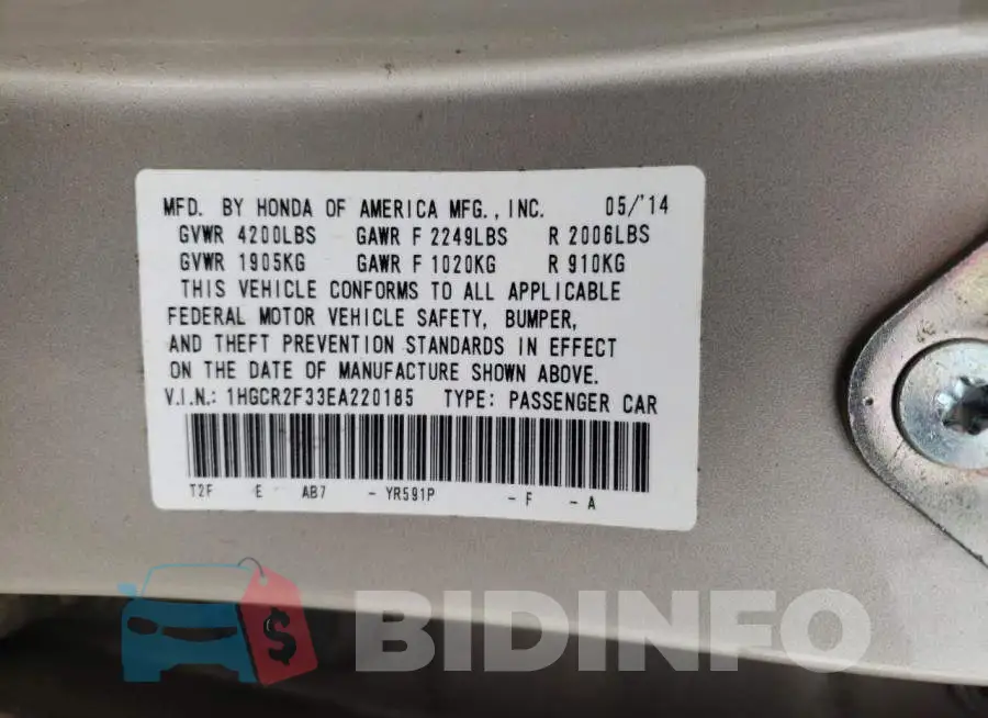 1HGCR2F33EA220185 Photo# 12