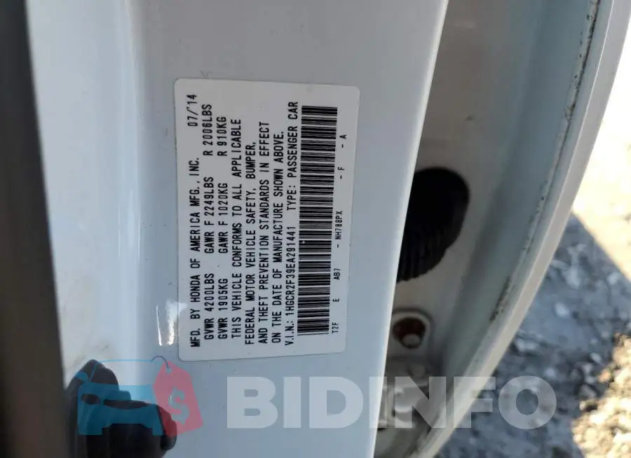 1HGCR2F39EA291441 Photo# 12