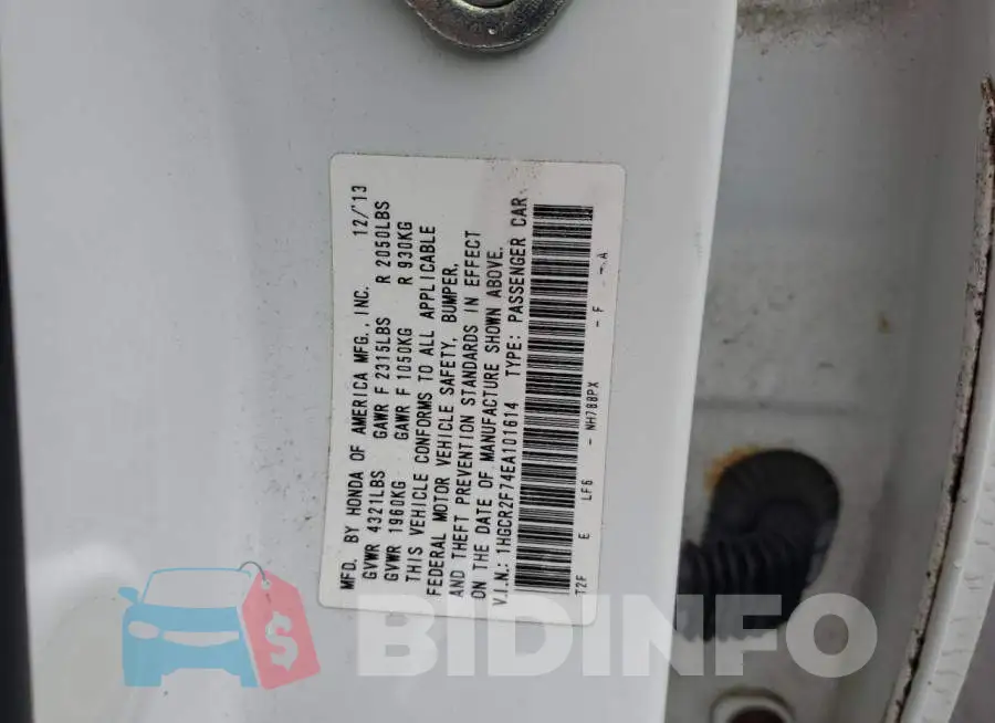 1HGCR2F74EA101614 Photo# 12