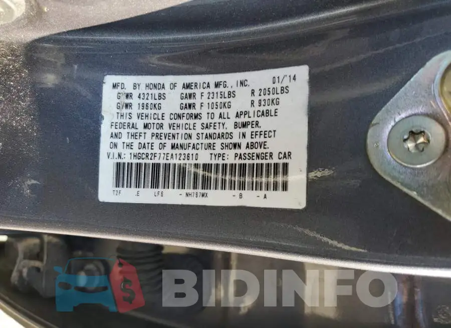 1HGCR2F77EA123610 Photo# 12