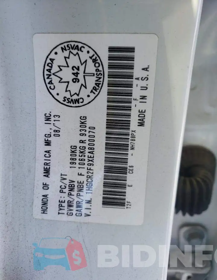 1HGCR2F9XEA800070 Photo# 12