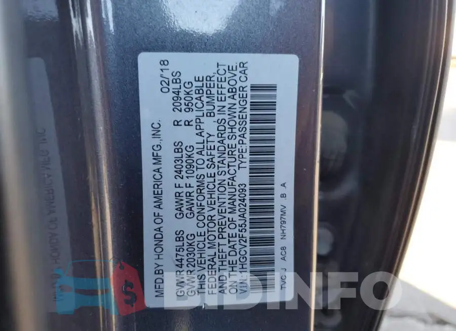 1HGCV2F55JA024093 Photo# 12
