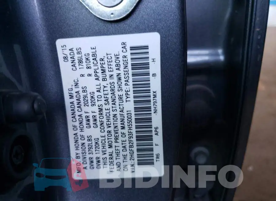 2HGFB2F93FH550031 Photo# 12
