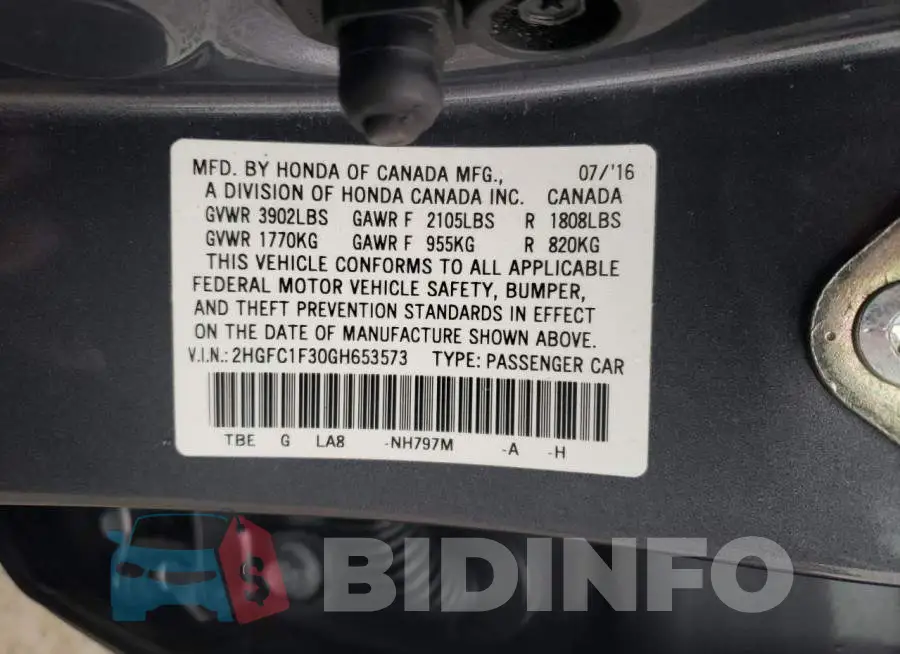 2HGFC1F30GH653573 Photo# 12