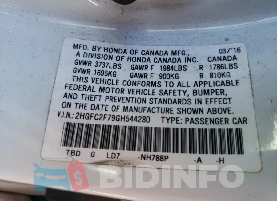 2HGFC2F79GH544280 Photo# 10