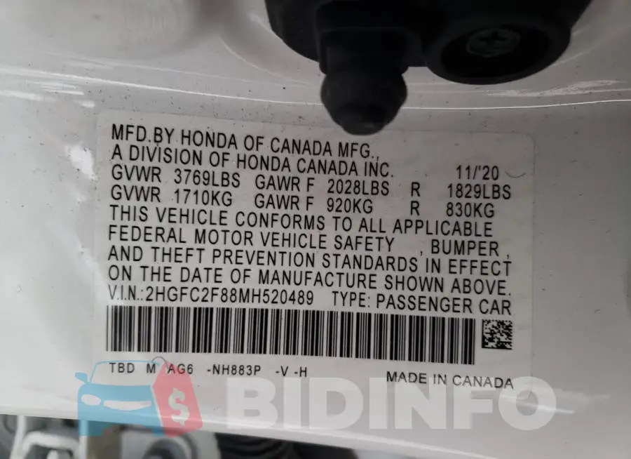 2HGFC2F88MH520489 Photo# 13