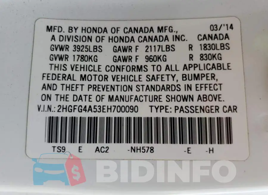 2HGFG4A53EH700090 Photo# 12