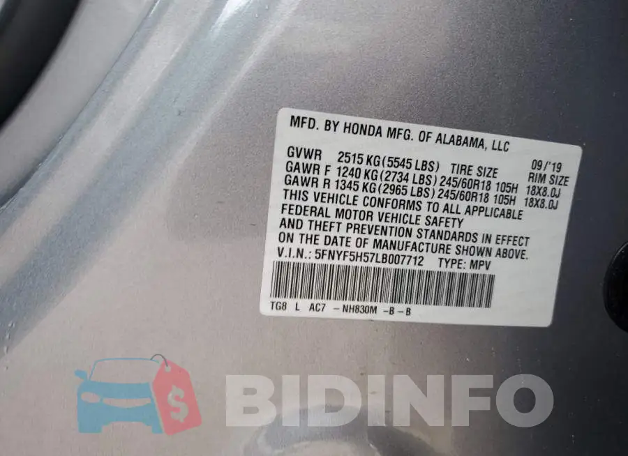 5FNYF5H57LB007712 Photo# 13