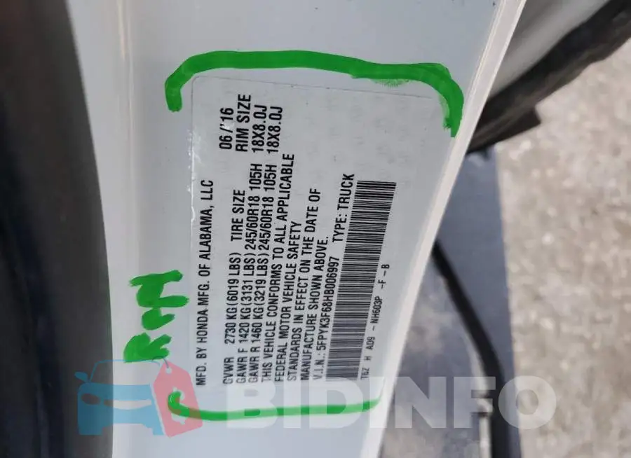 5FPYK3F68HB006997 Photo# 12