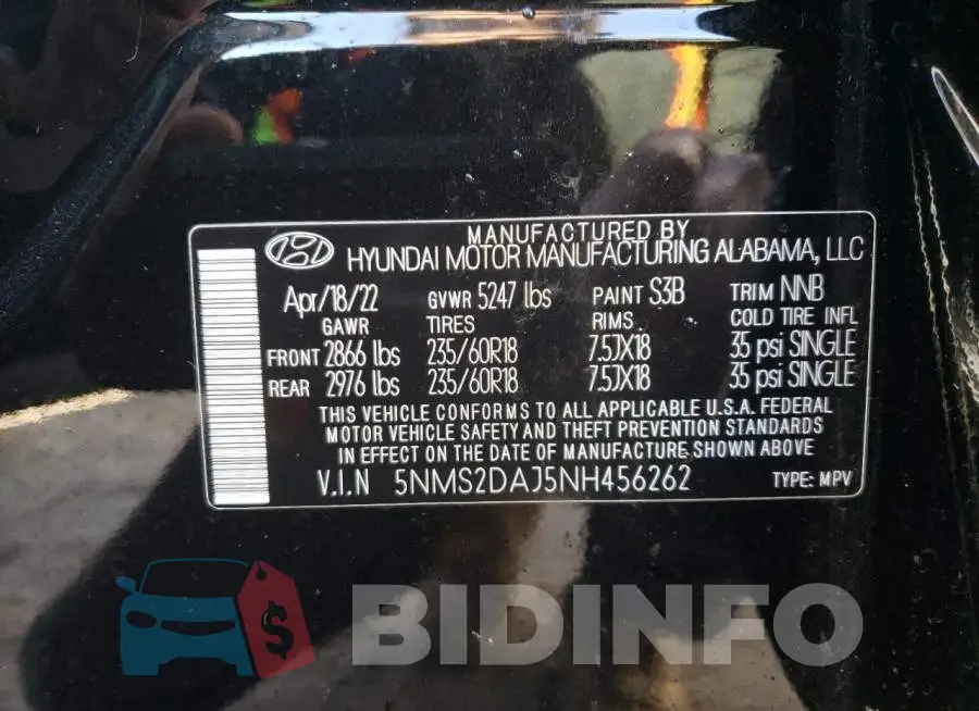 5NMS2DAJ5NH456262 Photo# 13