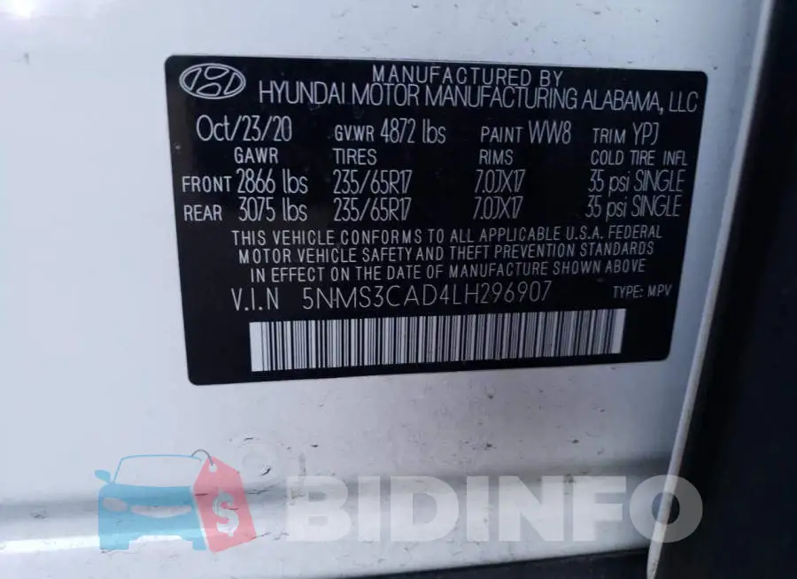 5NMS3CAD4LH296907 Photo# 13