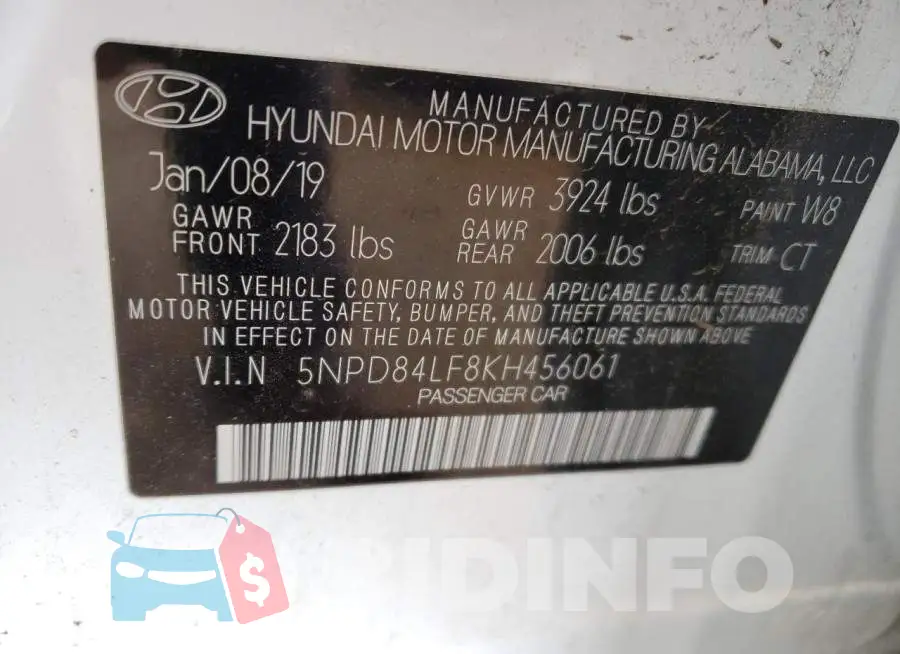 5NPD84LF8KH456061 Photo# 13