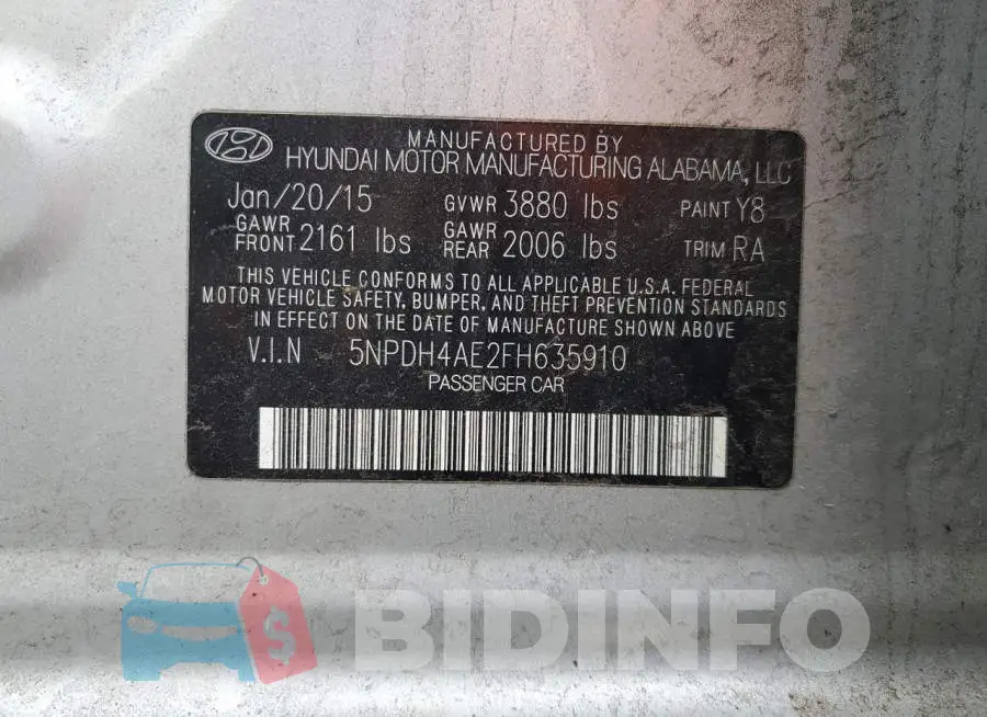 5NPDH4AE2FH635910 Photo# 12