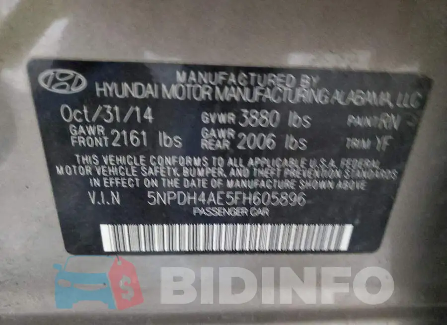 5NPDH4AE5FH605896 Photo# 12
