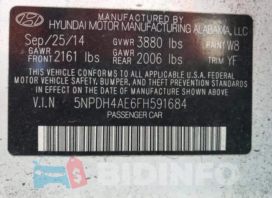 5NPDH4AE6FH591684 Photo# 12