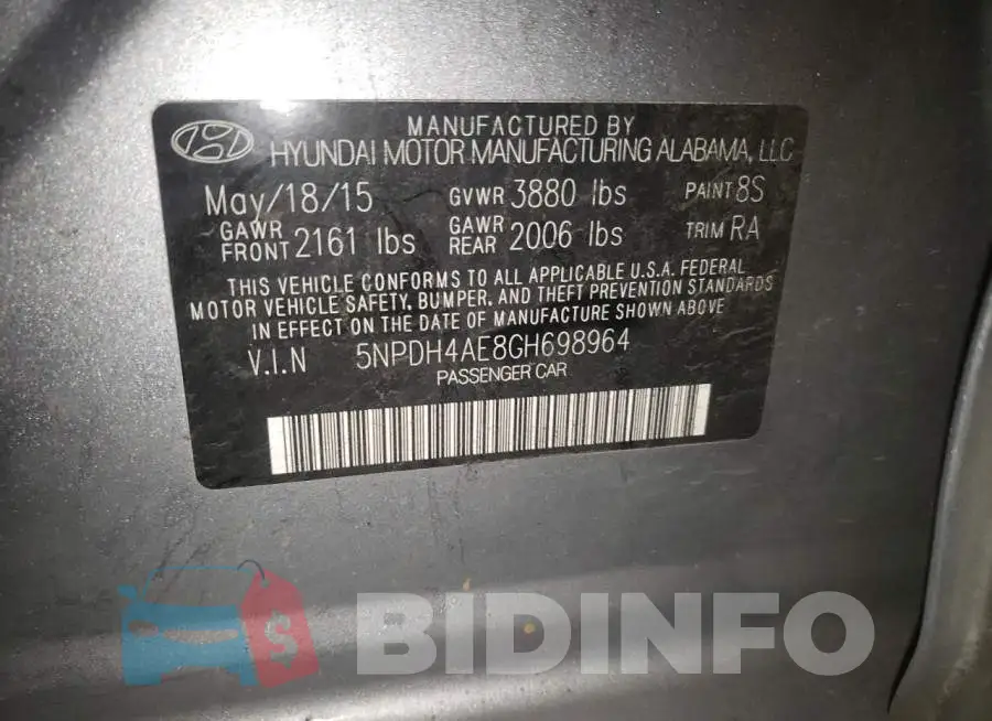 5NPDH4AE8GH698964 Photo# 12