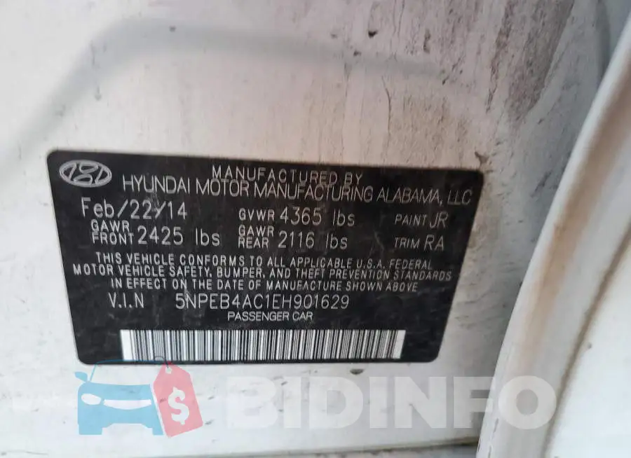 5NPEB4AC1EH901629 Photo# 12