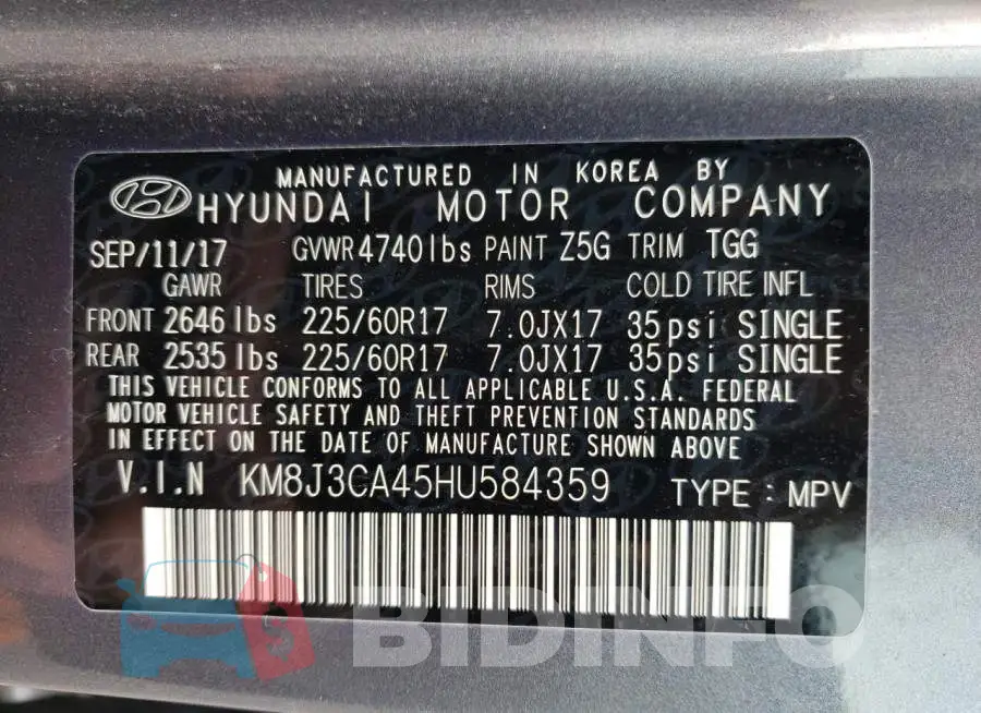 KM8J3CA45HU584359 Photo# 14