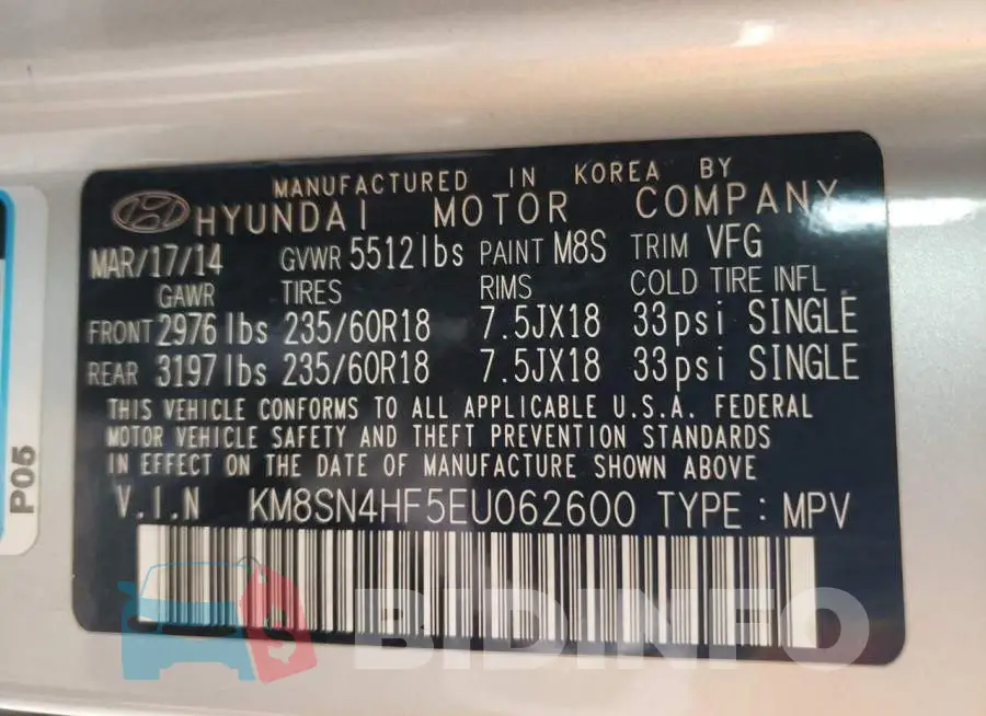 KM8SN4HF5EU062600 Photo# 14