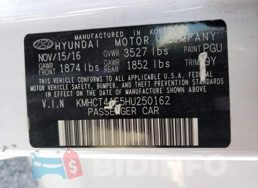 KMHCT4AE5HU250162 Photo# 12