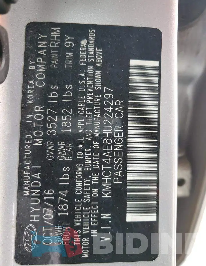 KMHCT4AE8HU224297 Photo# 13