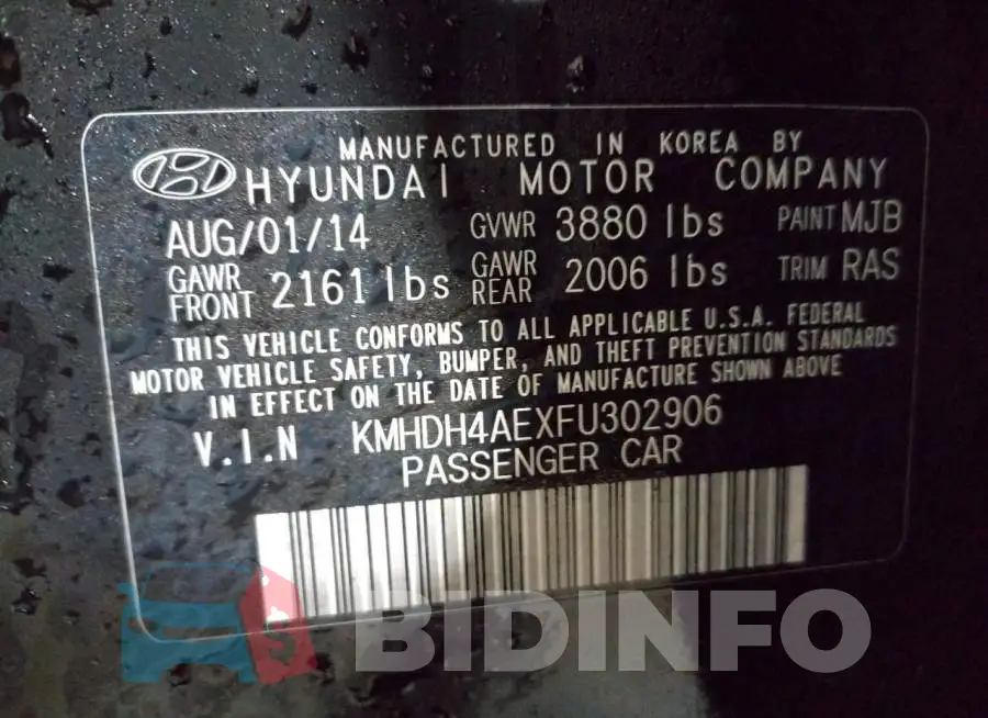 KMHDH4AEXFU302906 Photo# 13