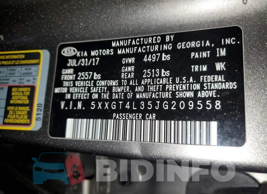 5XXGT4L35JG209558 Photo# 12