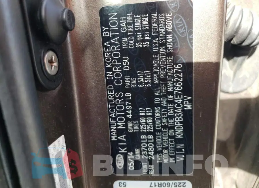 KNDPB3AC4E7662276 Photo# 14