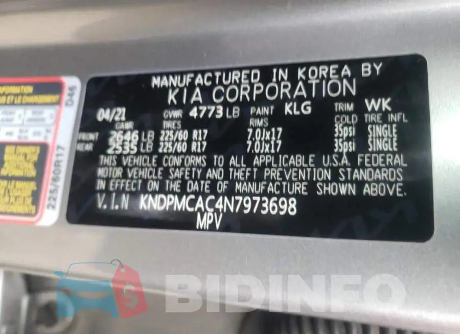 KNDPMCAC4N7973698 Photo# 13