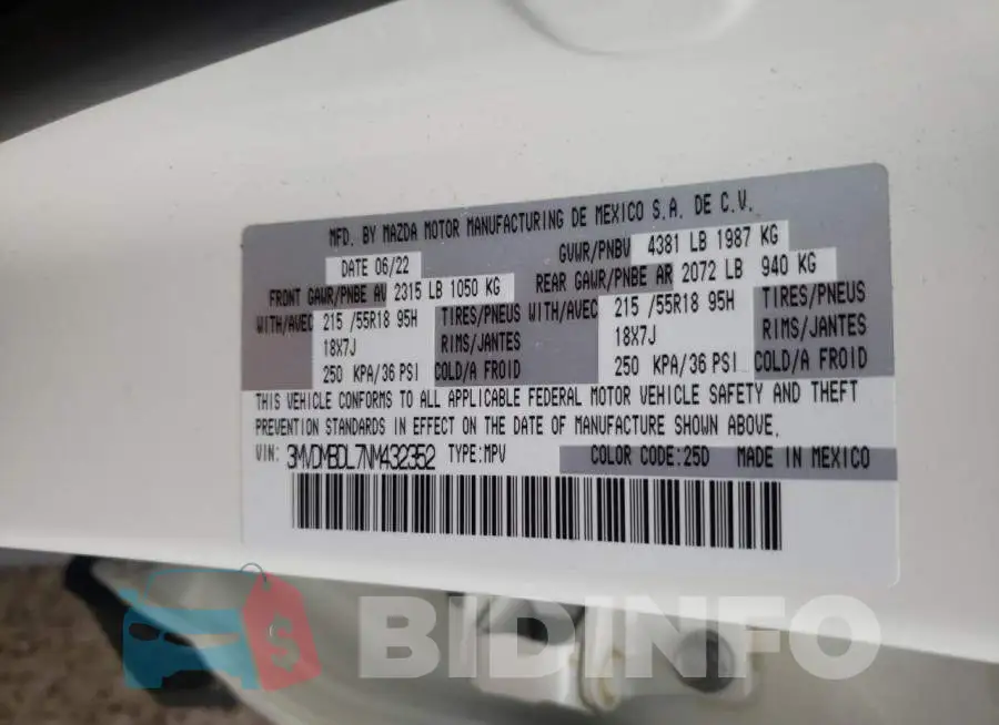 3MVDMBDL7NM432352 Photo# 12