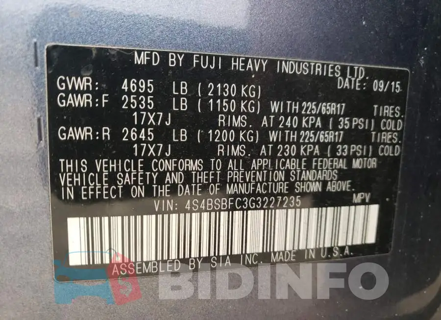 4S4BSBFC3G3227235 Photo# 12