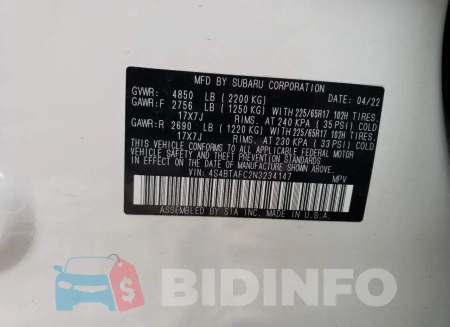4S4BTAFC2N3234147 Photo# 12