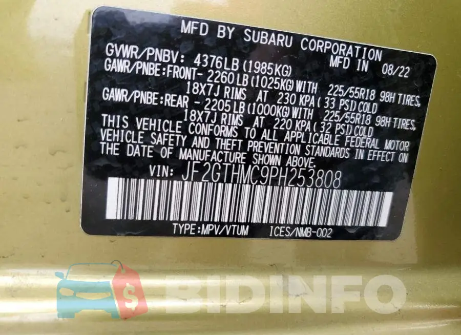 JF2GTHMC9PH253808 Photo# 12