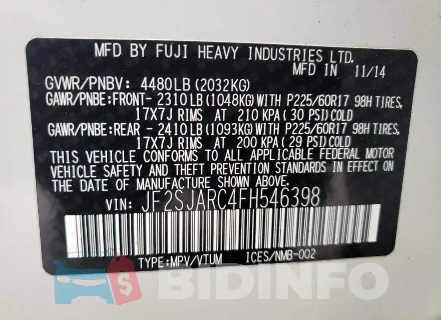 JF2SJARC4FH546398 Photo# 10
