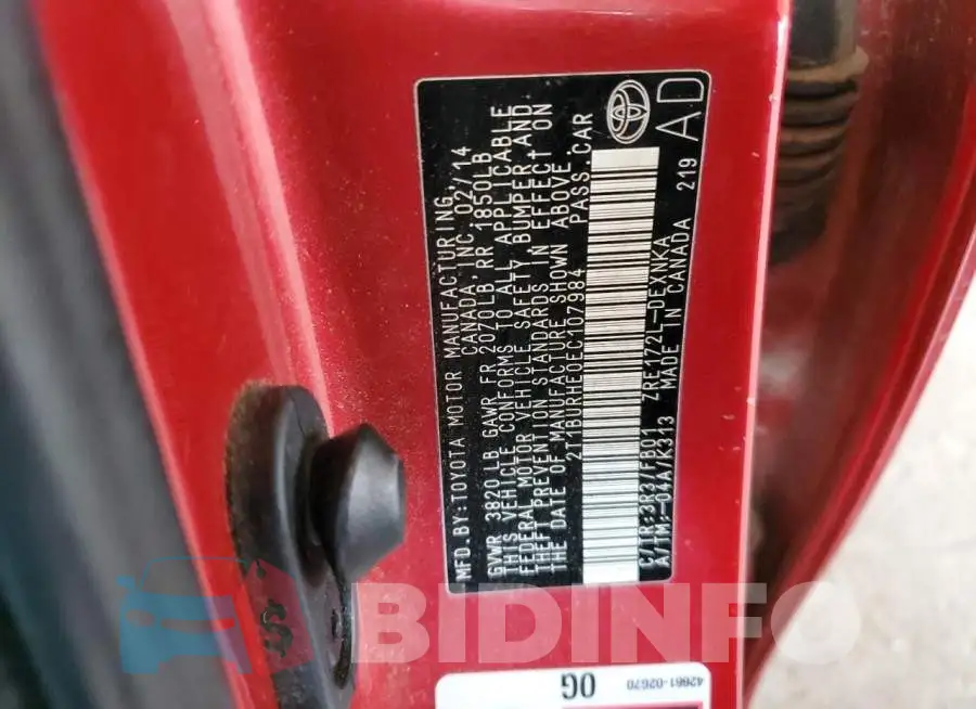2T1BURHE0EC107984 Photo# 12