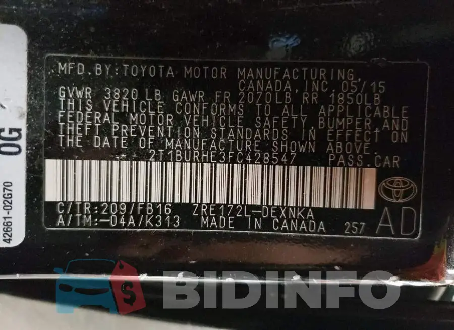 2T1BURHE3FC428547 Photo# 12