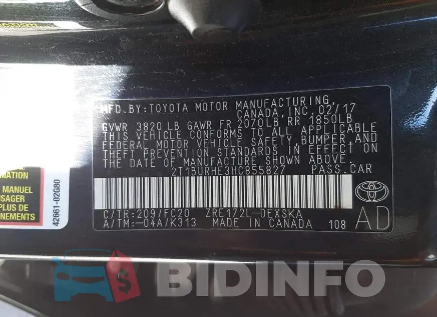 2T1BURHE3HC855827 Photo# 12