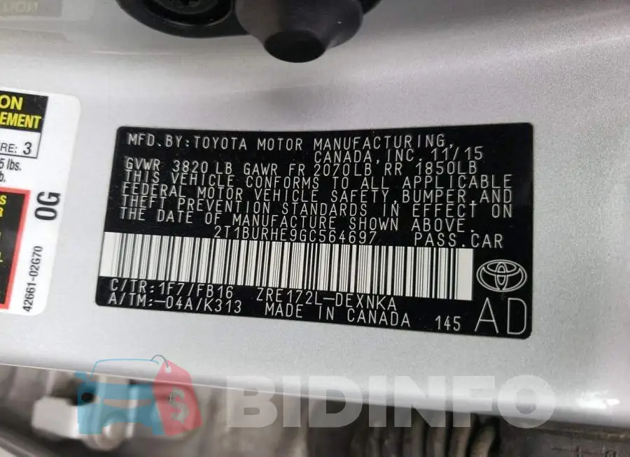 2T1BURHE9GC564697 Photo# 12