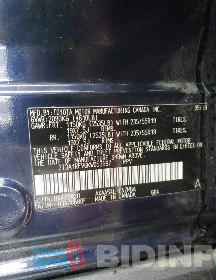 2T3A1RFV6KW053597 Photo# 13