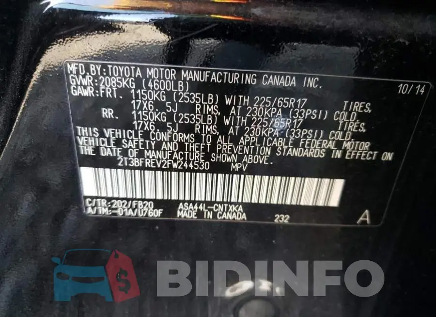 2T3BFREV2FW244530 Photo# 13