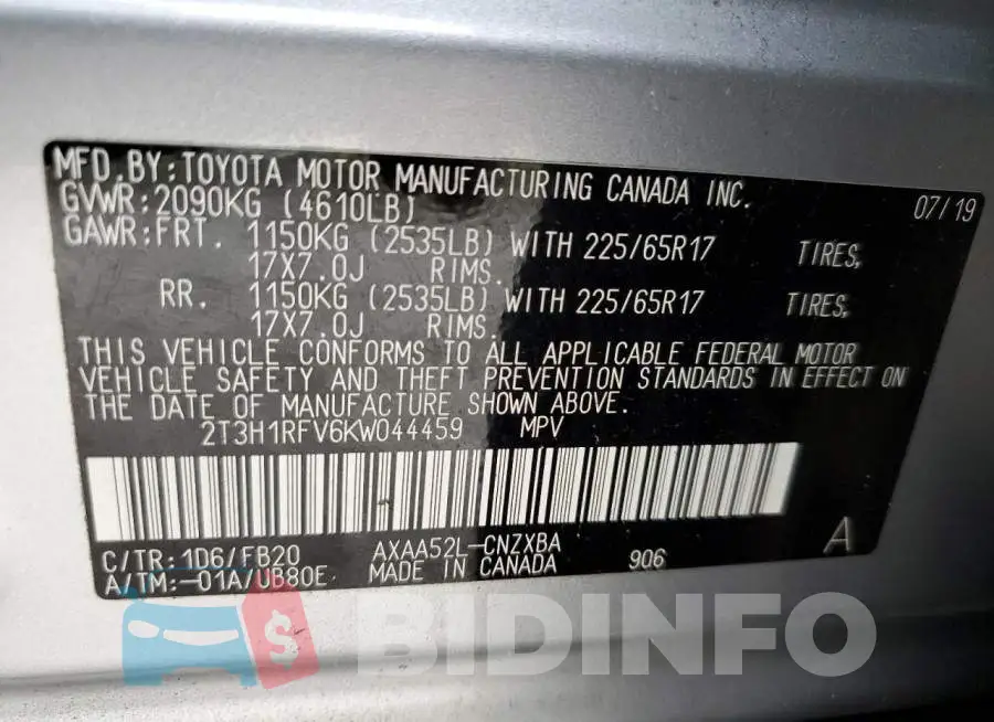 2T3H1RFV6KW044459 Photo# 13