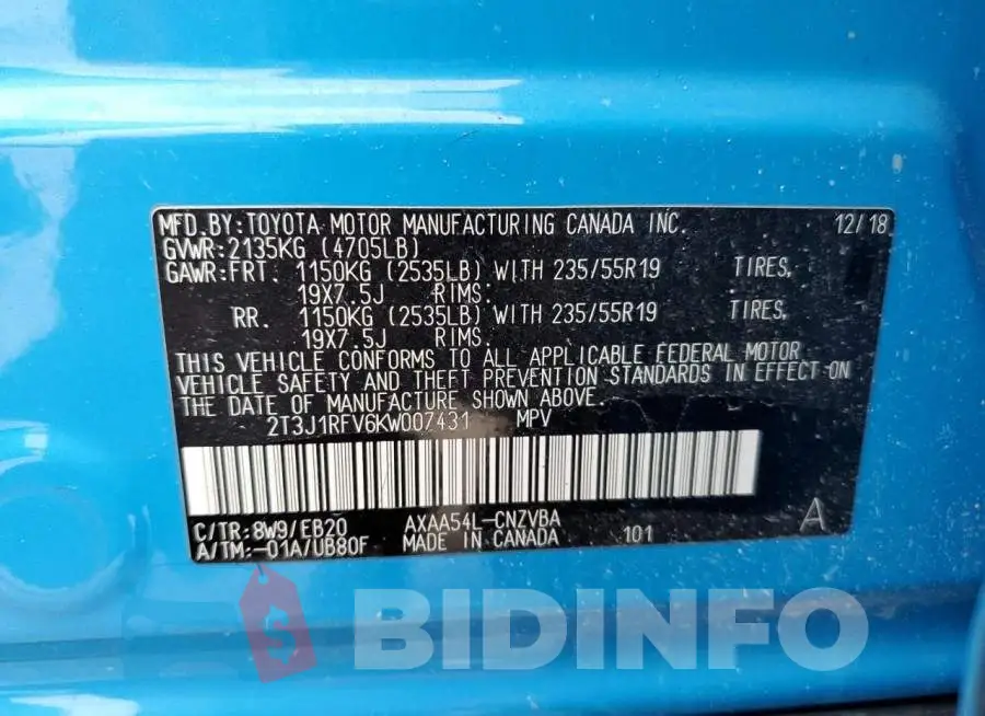 2T3J1RFV6KW007431 Photo# 13