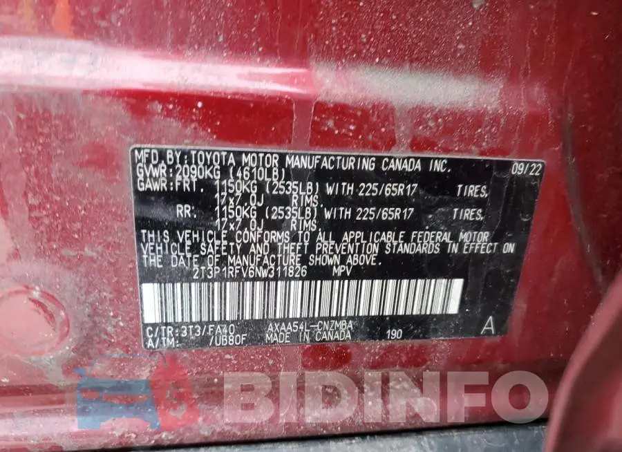 2T3P1RFV6NW311826 Photo# 13