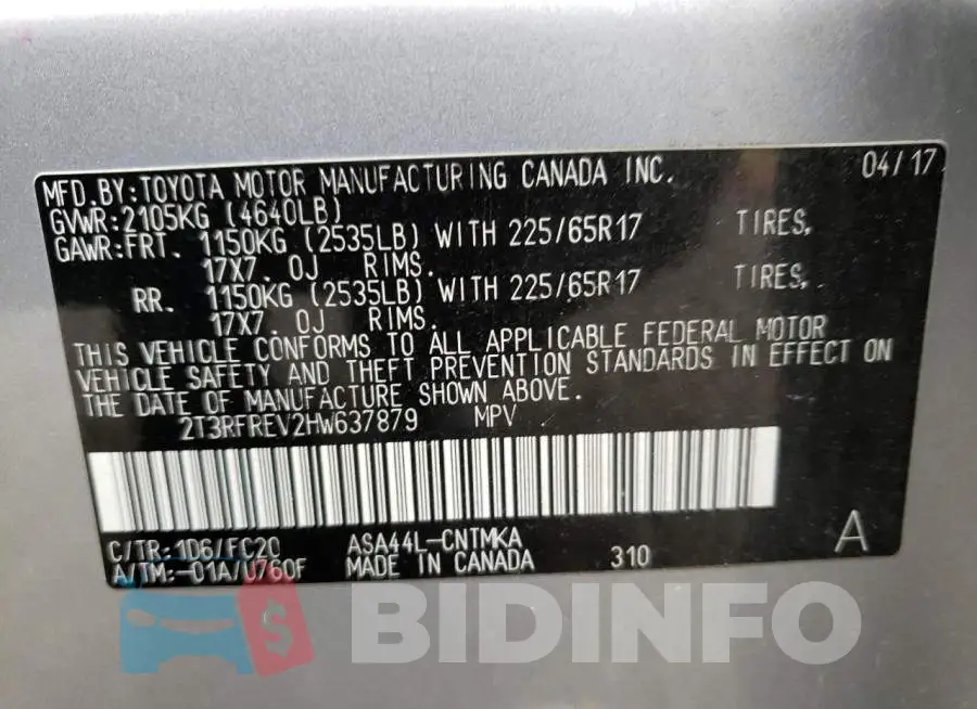 2T3RFREV2HW637879 Photo# 13