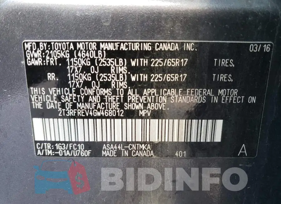 2T3RFREV4GW468012 Photo# 13
