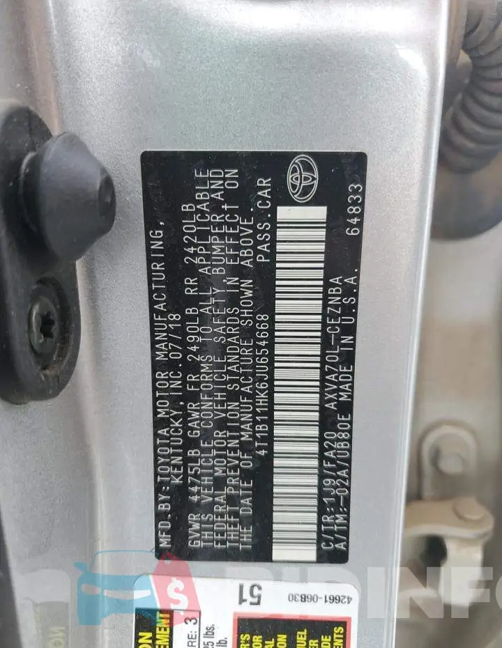 4T1B11HK6JU654668 Photo# 12