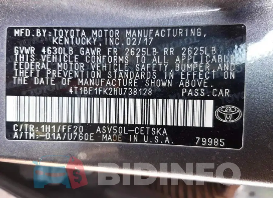 4T1BF1FK2HU738128 Photo# 12