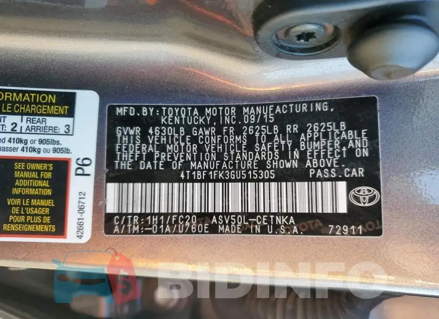 4T1BF1FK3GU515305 Photo# 12