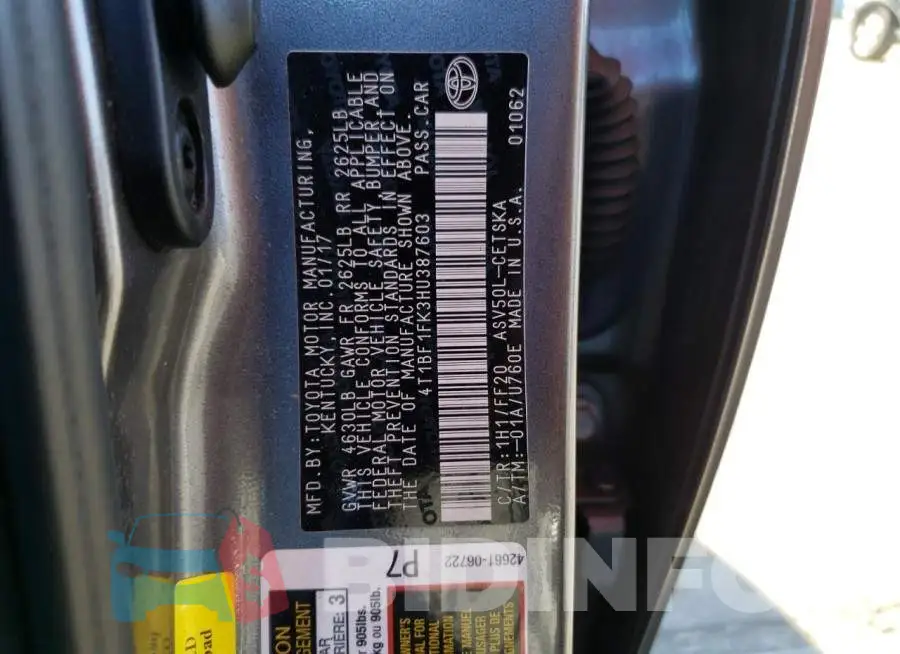 4T1BF1FK3HU387603 Photo# 13